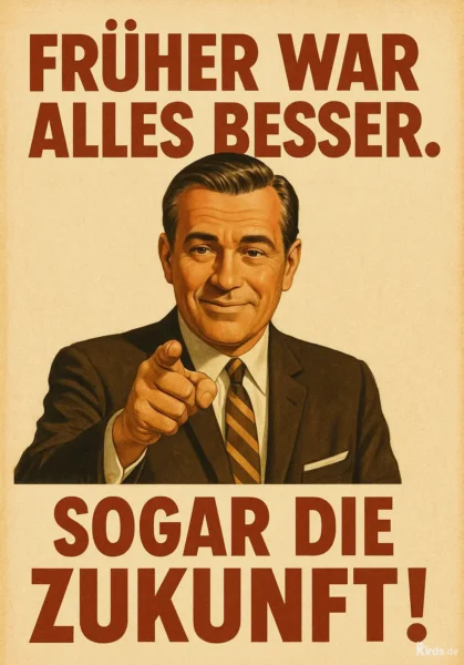 Das Spruch-Bild zeigt einen elegant gekleideten Mann im Retro-Stil mit Anzug und Krawatte. Er lächelt charmant und zeigt mit dem Finger direkt auf den Betrachter, ähnlich dem bekannten „We Want You“-Plakat. Die Schrift ist groß, plakativ und im Vintage-Look gehalten.