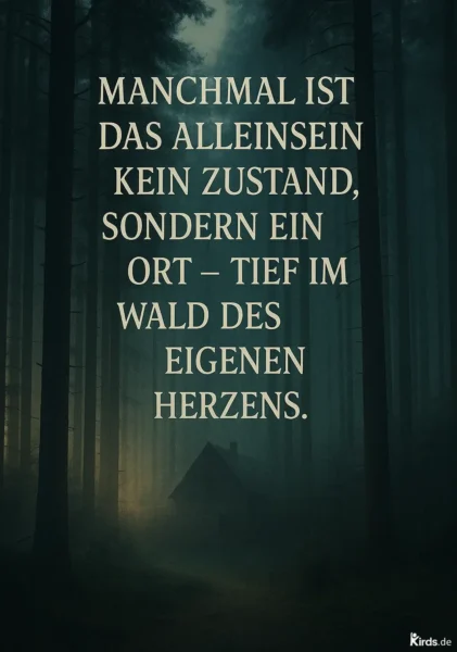 Das Bild zeigt eine kleine, dunkle Holzhütte, die tief im dichten Wald steht. Hohe, schlanke Bäume ragen still in den nebligen Himmel. Die Szenerie ist ruhig, mystisch und leicht melancholisch – wie ein geheimer Ort, der zum Innehalten einlädt.