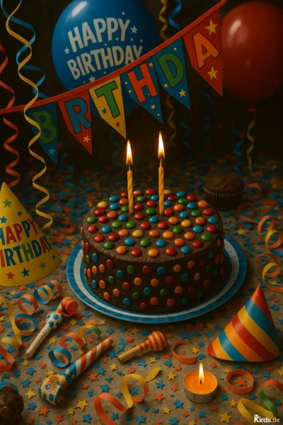 Happy Birthday Kuchen mit verschiedenen Jahreszahlen auf dem Kuchen